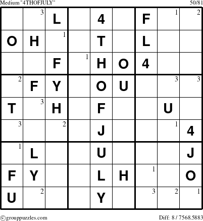 The grouppuzzles.com Medium 4THOFJULY-c5 puzzle for  with the first 3 steps marked
