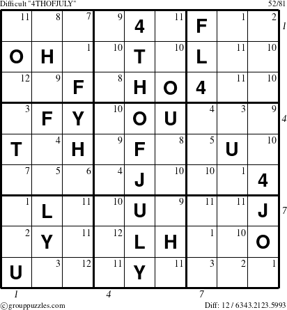 The grouppuzzles.com Difficult 4THOFJULY-c5 puzzle for  with all 12 steps marked
