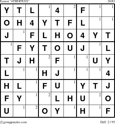 The grouppuzzles.com Easiest 4THOFJULY-c5 puzzle for  with the first 2 steps marked