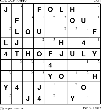 The grouppuzzles.com Medium 4THOFJULY-r5 puzzle for  with the first 3 steps marked