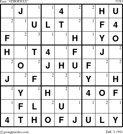 The grouppuzzles.com Easy 4THOFJULY-r9 puzzle for  with the first 3 steps marked