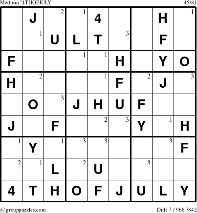 The grouppuzzles.com Medium 4THOFJULY-r9 puzzle for  with the first 3 steps marked
