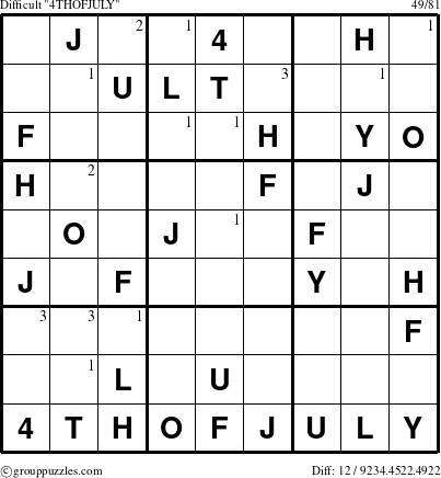 The grouppuzzles.com Difficult 4THOFJULY-r9 puzzle for  with the first 3 steps marked