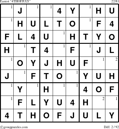 The grouppuzzles.com Easiest 4THOFJULY-r9 puzzle for  with the first 2 steps marked