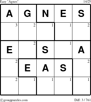 The grouppuzzles.com Easy Agnes puzzle for  with the first 3 steps marked