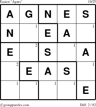 The grouppuzzles.com Easiest Agnes puzzle for  with the first 2 steps marked
