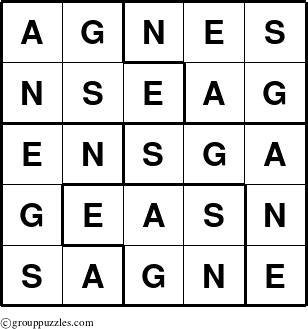 The grouppuzzles.com Answer grid for the Agnes puzzle for 