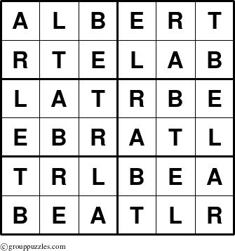 The grouppuzzles.com Answer grid for the Albert puzzle for 