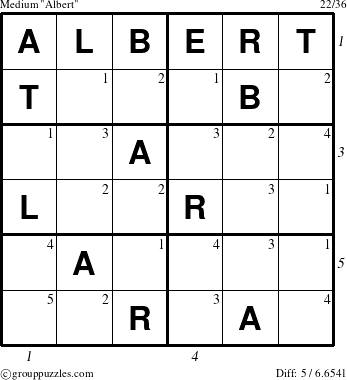 The grouppuzzles.com Medium Albert puzzle for  with all 5 steps marked