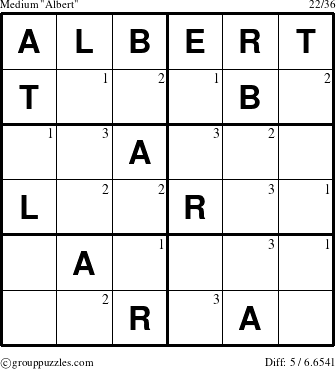 The grouppuzzles.com Medium Albert puzzle for  with the first 3 steps marked