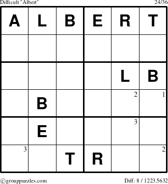 The grouppuzzles.com Difficult Albert puzzle for  with the first 3 steps marked