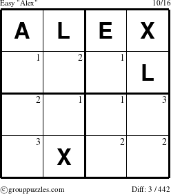 The grouppuzzles.com Easy Alex puzzle for  with the first 3 steps marked