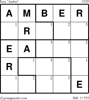 The grouppuzzles.com Easy Amber puzzle for  with the first 3 steps marked