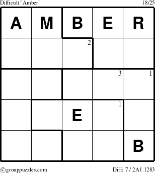 The grouppuzzles.com Difficult Amber puzzle for  with the first 3 steps marked