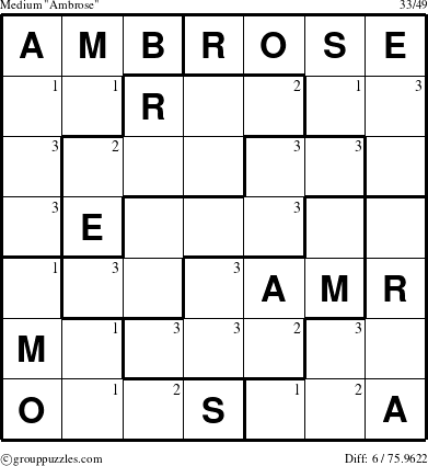 The grouppuzzles.com Medium Ambrose puzzle for  with the first 3 steps marked