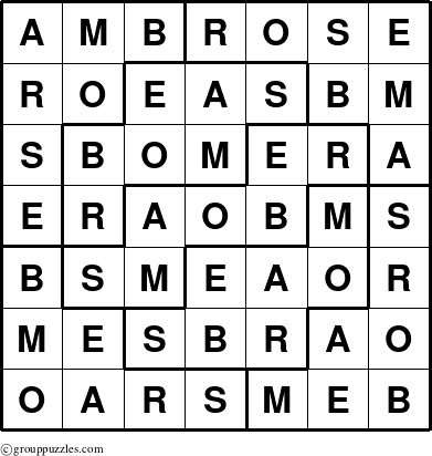 The grouppuzzles.com Answer grid for the Ambrose puzzle for 