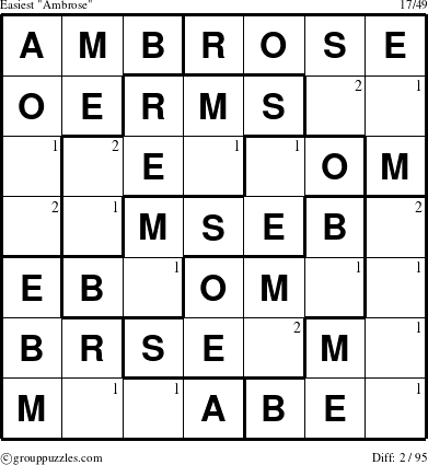 The grouppuzzles.com Easiest Ambrose puzzle for  with the first 2 steps marked