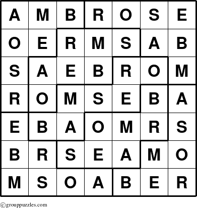 The grouppuzzles.com Answer grid for the Ambrose puzzle for 
