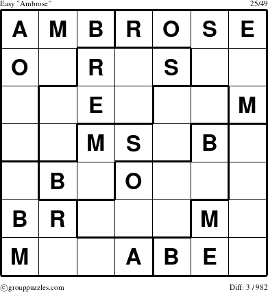 The grouppuzzles.com Easy Ambrose puzzle for 