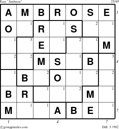 The grouppuzzles.com Easy Ambrose puzzle for  with all 3 steps marked
