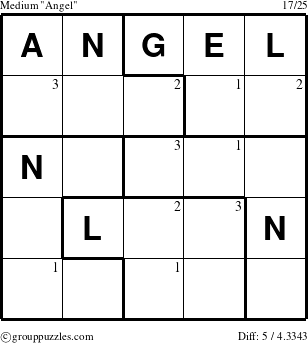 The grouppuzzles.com Medium Angel puzzle for  with the first 3 steps marked