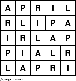 The grouppuzzles.com Answer grid for the April puzzle for 