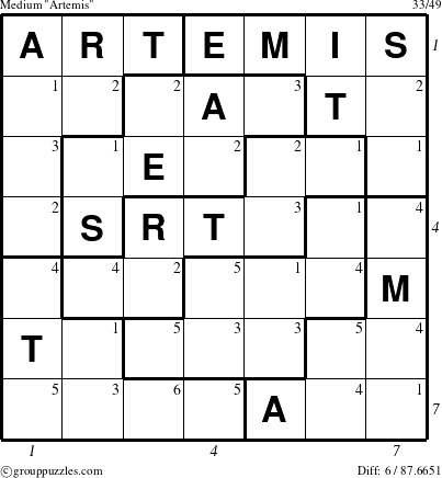The grouppuzzles.com Medium Artemis puzzle for  with all 6 steps marked