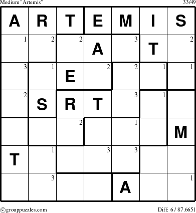 The grouppuzzles.com Medium Artemis puzzle for  with the first 3 steps marked