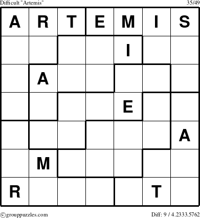 The grouppuzzles.com Difficult Artemis puzzle for 