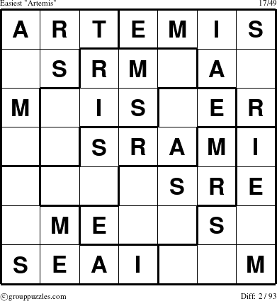 The grouppuzzles.com Easiest Artemis puzzle for 