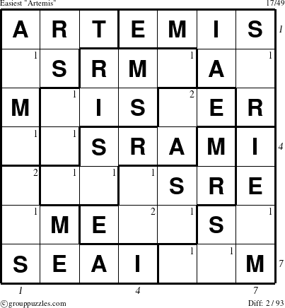The grouppuzzles.com Easiest Artemis puzzle for  with all 2 steps marked