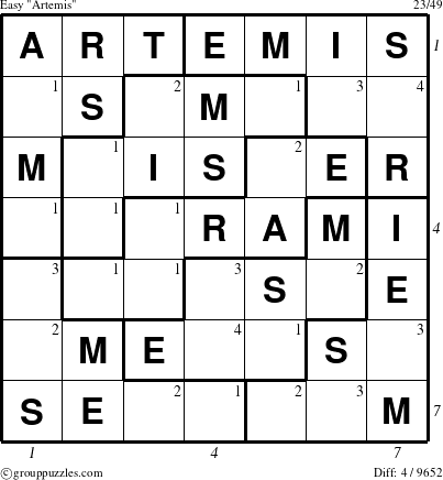 The grouppuzzles.com Easy Artemis puzzle for  with all 4 steps marked