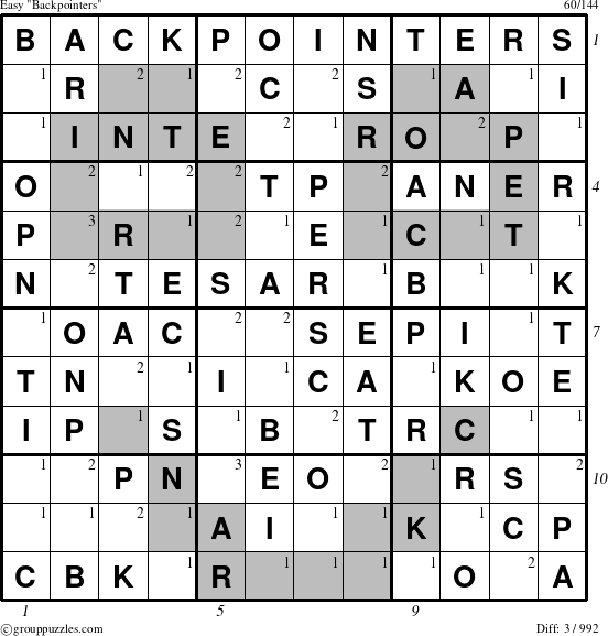 The grouppuzzles.com Easy Backpointers puzzle for  with all 3 steps marked