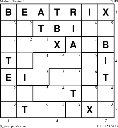 The grouppuzzles.com Medium Beatrix puzzle for  with all 6 steps marked