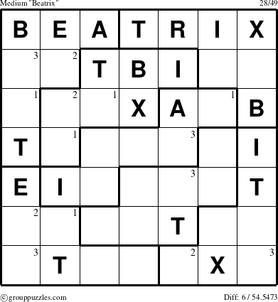 The grouppuzzles.com Medium Beatrix puzzle for  with the first 3 steps marked