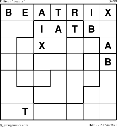 The grouppuzzles.com Difficult Beatrix puzzle for 