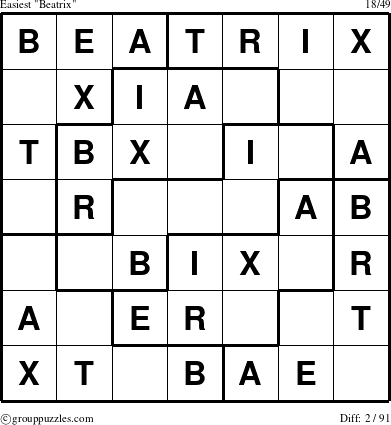 The grouppuzzles.com Easiest Beatrix puzzle for 