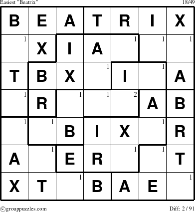 The grouppuzzles.com Easiest Beatrix puzzle for  with the first 2 steps marked