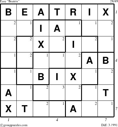 The grouppuzzles.com Easy Beatrix puzzle for  with all 3 steps marked