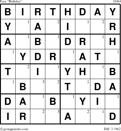 The grouppuzzles.com Easy Birthday puzzle for  with the first 3 steps marked