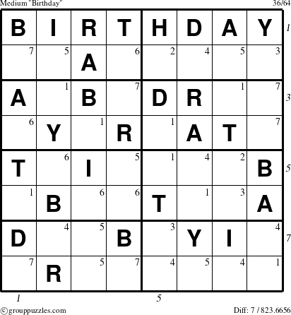 The grouppuzzles.com Medium Birthday puzzle for  with all 7 steps marked