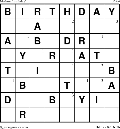 The grouppuzzles.com Medium Birthday puzzle for  with the first 3 steps marked