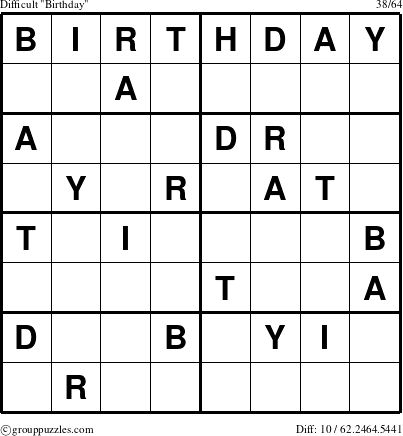 The grouppuzzles.com Difficult Birthday puzzle for 