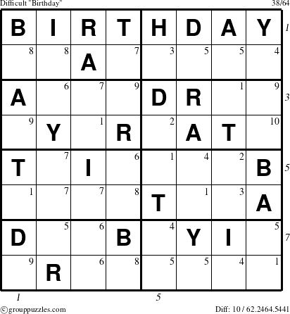 The grouppuzzles.com Difficult Birthday puzzle for  with all 10 steps marked