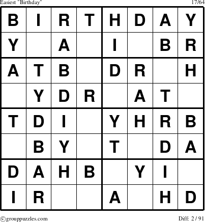 The grouppuzzles.com Easiest Birthday puzzle for 