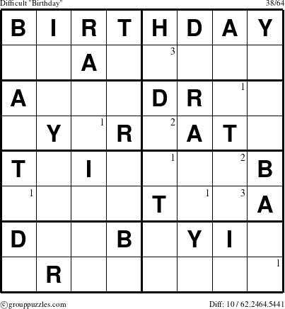 The grouppuzzles.com Difficult Birthday puzzle for  with the first 3 steps marked