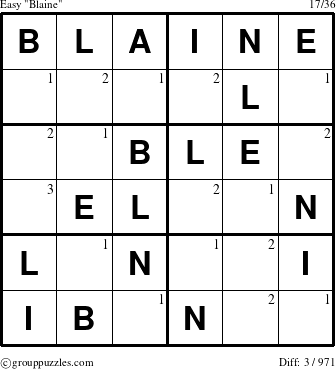 The grouppuzzles.com Easy Blaine puzzle for  with the first 3 steps marked