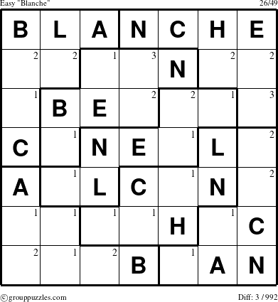 The grouppuzzles.com Easy Blanche puzzle for  with the first 3 steps marked