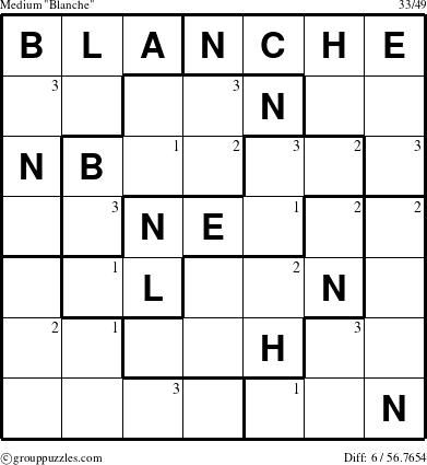 The grouppuzzles.com Medium Blanche puzzle for  with the first 3 steps marked