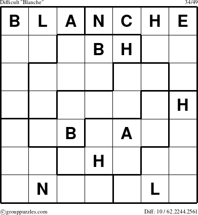The grouppuzzles.com Difficult Blanche puzzle for 